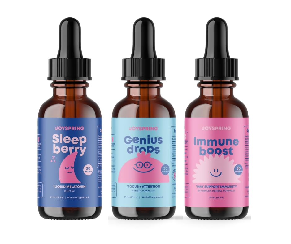 Booster immunologiczny JoySpring dla dzieci z Elderberry, Echinacea, Orange Peel & Grape Root, SleepBerry Melatonin dla dzieci z Elderberry Genius Suplement mózgu dla dzieci