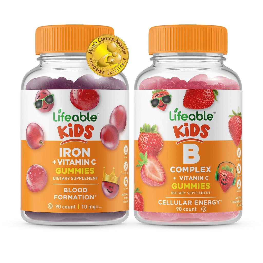 Żywe żelazo i witamina C Dzieci + B Kompleks Dzieci, Gummies Bundle - Great Desting, Suplement witaminy, Gluten Free, GMO Free, Gummy do żucia