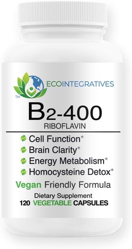 B2- 400 Czysta ryboflawina - Zdrowie układu nerwowego, Detox homocysteiny, sercowo-naczyniowy, Pomaga zwiększyć energię, Jasność psychiczna, Metabolizm i Funkcje Komórki (120)