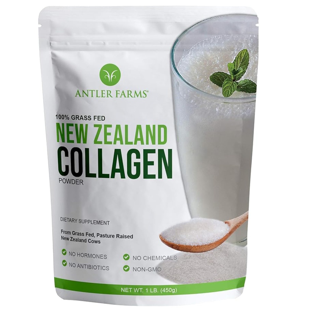 Antler Farms - 100% Czysta Nowa Zelandia Collagen Proszek z krów karmionych trawą, Unflavored, 1 lb - Zhydrolizowany zimny woda rozpuszczalne peptydy, Keto Friendly, Biodostępny, Szybkie rozpuszczanie