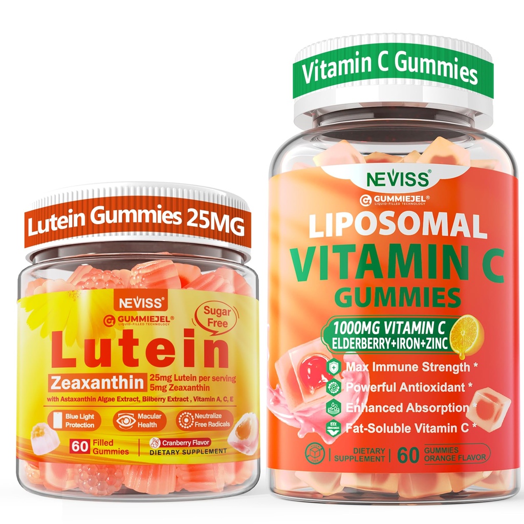 NEVISS 1Pack Witamina liposomalna C 1000mg Gumiaki + 1Pack Luteina Zeaksantyna Suplementy Gumiaki