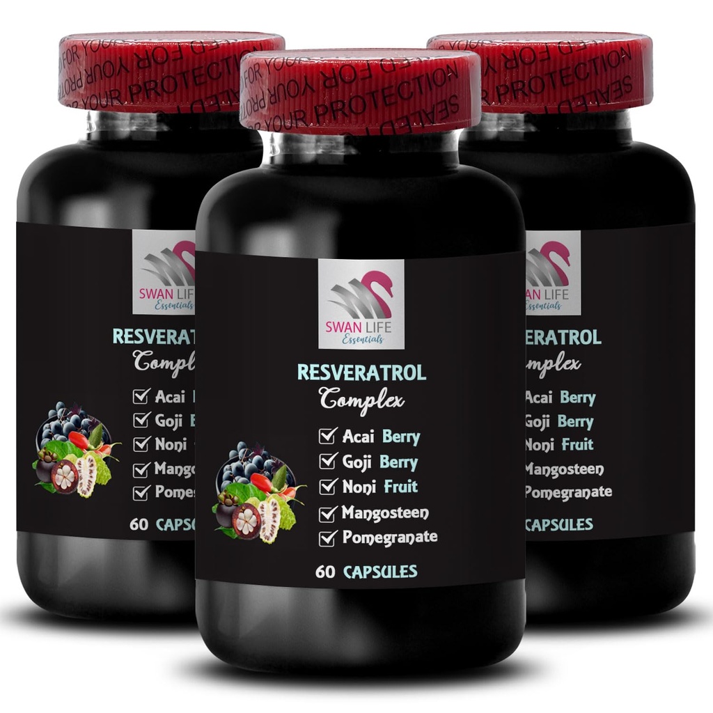 Berry Antioxidants - RESVERATROL COMLEX - Acai Berry Boost, Daily Energy, Elderberry Strength, Goji Berry Power, Hydration Factor, Blueberry Balance, Flavorful Boost 3 Bottles 180 Capsules