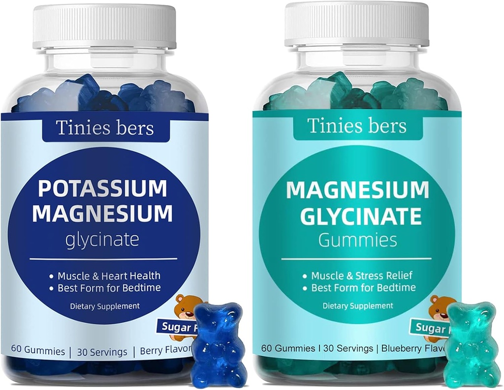 Gumie potasu i Gummies glicynian magnezu 500 mg cukru Bezpłatne dla dorosłych i dzieci, Wegan, Pektyna, Non-GMO, Gluten Free