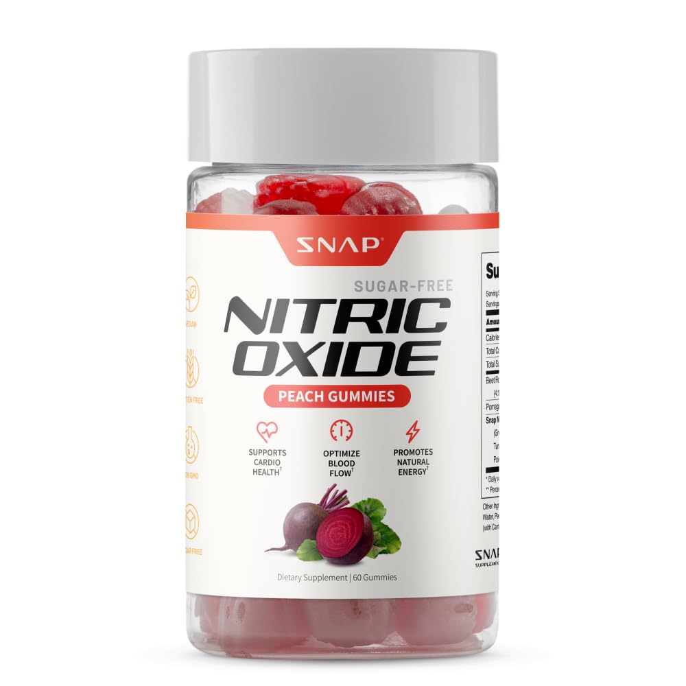 Suplementy Snap Gummie korzeniowe buraków, Suplement tlenku azotu z organicznymi Benzenów, Witaminy, Granaty i przeciwutleniacze dla energii, Wsparcie cyrkulacyjne, 60 Gummies bez cukru, Peach