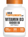 BulkSupplements.com Witamina D3 10000j. m. Softgels - Cholecalciferol, Suplement D3, Witamina D 10000 j. m. - 1 Witamina D3 Softgel (250mcg witaminy D) na Podawanie - 500- Day Supply, 500 Softgels