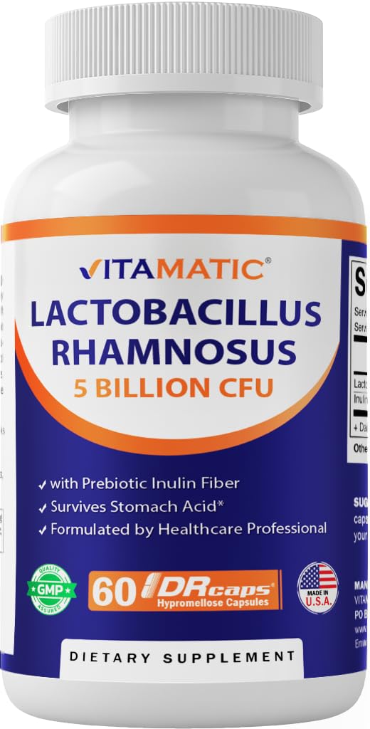 Witamatic Lactobacillus Rhamnosus 5 Milion na DR kapsułki (10 Milionów na 2 kapsułki) - 60 Hrabia - Advanced Digestive & Immune Support - Made with Prebiotic Inulin Fiber