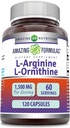 Amazing Formulas L- Arginine / L- Ornithine 1500 Mg Per Serving, Capsules Birth124; Non-GMO Birth124; Gluten Free Birth124; Amino Acid Supplement (120 Count)