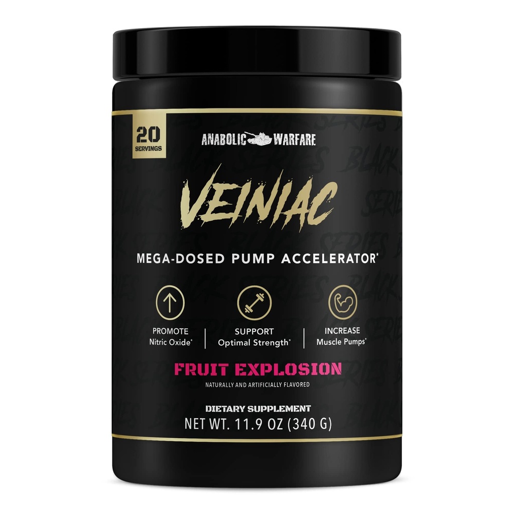 Anaboliczne Warfare Veiniac pompa aktywatora mięśni Suplement Stymulant Free-Trening z L- Citrulline, Betaine bezwodny, & Dodano AGMass ™, Zwiększa tlenek azotu *, Owoce Punch 20 Służenie
