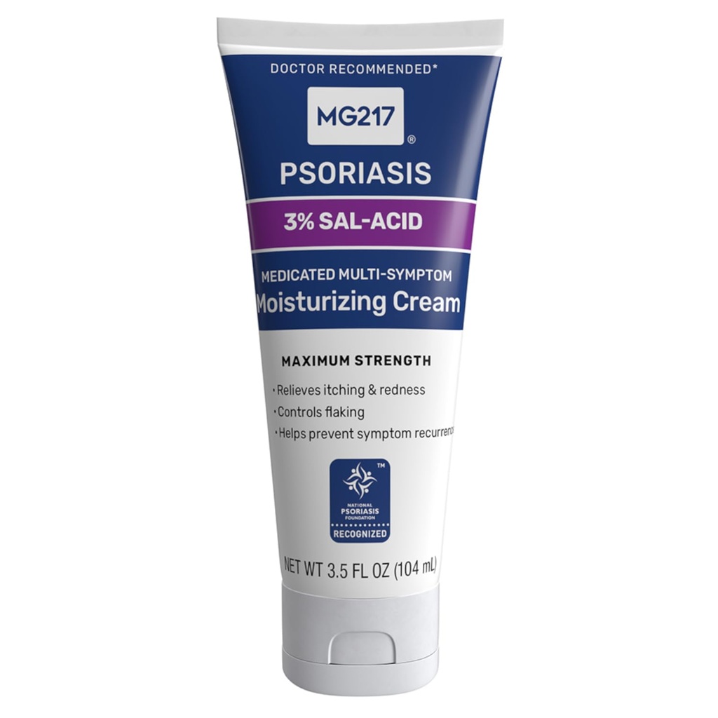 MG217 Medicated Moisturizing Psoriasis Cream with 3% Salicylic Acid, Fragrance-Free, Ideal for Redness, Itching, and Scaling, Cruelty-Free, 3.5 Fl Oz