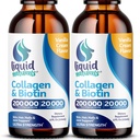 Liquid Collagen and Biotin, 2 Fl. Oz, Ultra- Siła Kolagen Suplementy dla kobiet, Keto Przyjazny Biotin dla kobiet wzrost włosów, paznokci, & skóry Vitamin B7 Collageno Peptides - Vanilla Flavor - 2 Pack