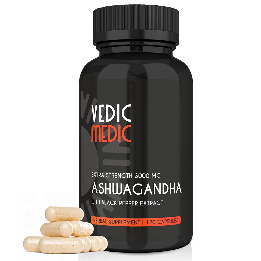 Organiczne Ashwagandha Kapsułki Dodatkowa moc 3000mg z ekstraktem Black Pepper - Relief stresowy, Mood Enhancer, Wsparcie energetyczne - Non-GMO, Wegan, Gluten Free (120)