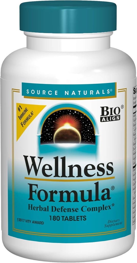 Źródło Naturals Wellness Formula Bio- Aligned, Echinacea Free Vitamin & Herbal Defense - Immune System Supplement Supplement & Immunity Booster - 180 Count