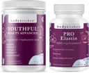 Body Kitchen Młode Piękno Zaawansowane Kolagen Peptydy Proszek i Resveratrol i kwas hialuronowy 10oz i Pro- Elastyna, Liczba 60