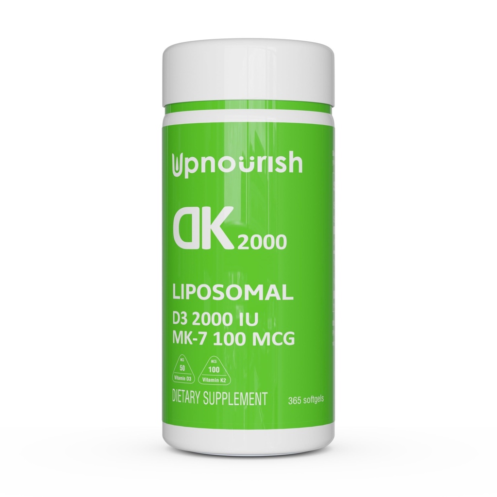 UpNourish Liposomal Vitamin D3 K2 2000 IU with K2 MK-7 100 mcg - 365 Vitamin D3 k2 (Vitamina D3 con K2) Mini Softgels with Organic Coconut Oil - Easy to Swallow K2 D3 Vitamin Supplement