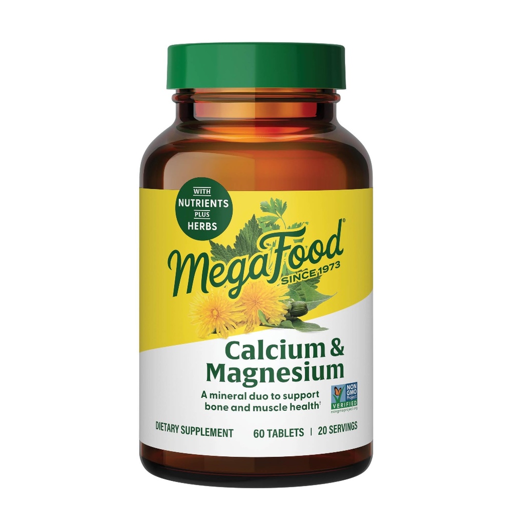 MegaFood Suplement magnezu wapnia - Wspiera zdrowie kości i serca - Magnezu wapnia Suplementy dla kobiet i mężczyzn - Non-GMO - 60 Tabletki (20 Służb)