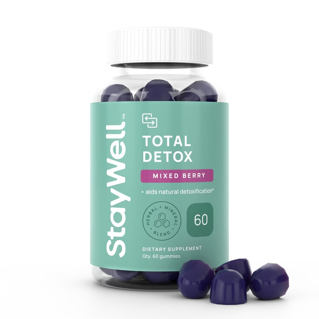 Detox Total, Detox Heavy Metal dla Adults- Zeolite, Chlorella, Thistle mleka, Shilajit & jod, Toxin Cleanse, Dekalcyfikacja sosnowa, Fluoride Cleanse, Heavy Metal Cleanse, 60 Mieszanych Gummies Berry