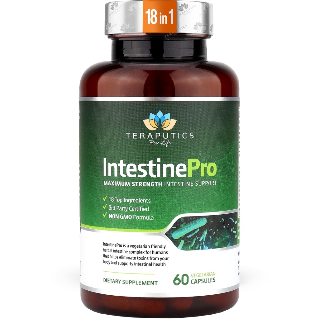IntestinePro - Gut Health Supplement with Non-GMO Wormwood, Black Walnut, Clove, Pumpkin Seed + 14 Więcej składników Premium - Naturalne wsparcie dla ludzi - 60 Kapsułki wegetariańskie