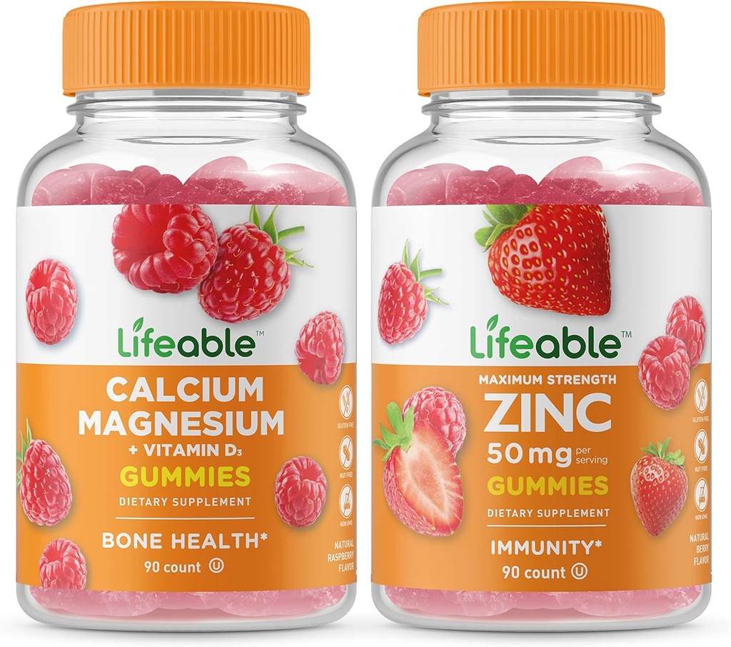 Żywy magnez wapniowy + cynk 50mg, Gummies Bundle - Great Desting, Suplement witaminy, Gluten wolny, GMO wolny, Chewable