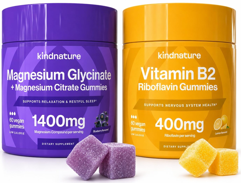 kindernature Migrena Relief Power Duo: B2 & Magnezu Gummies Bundle