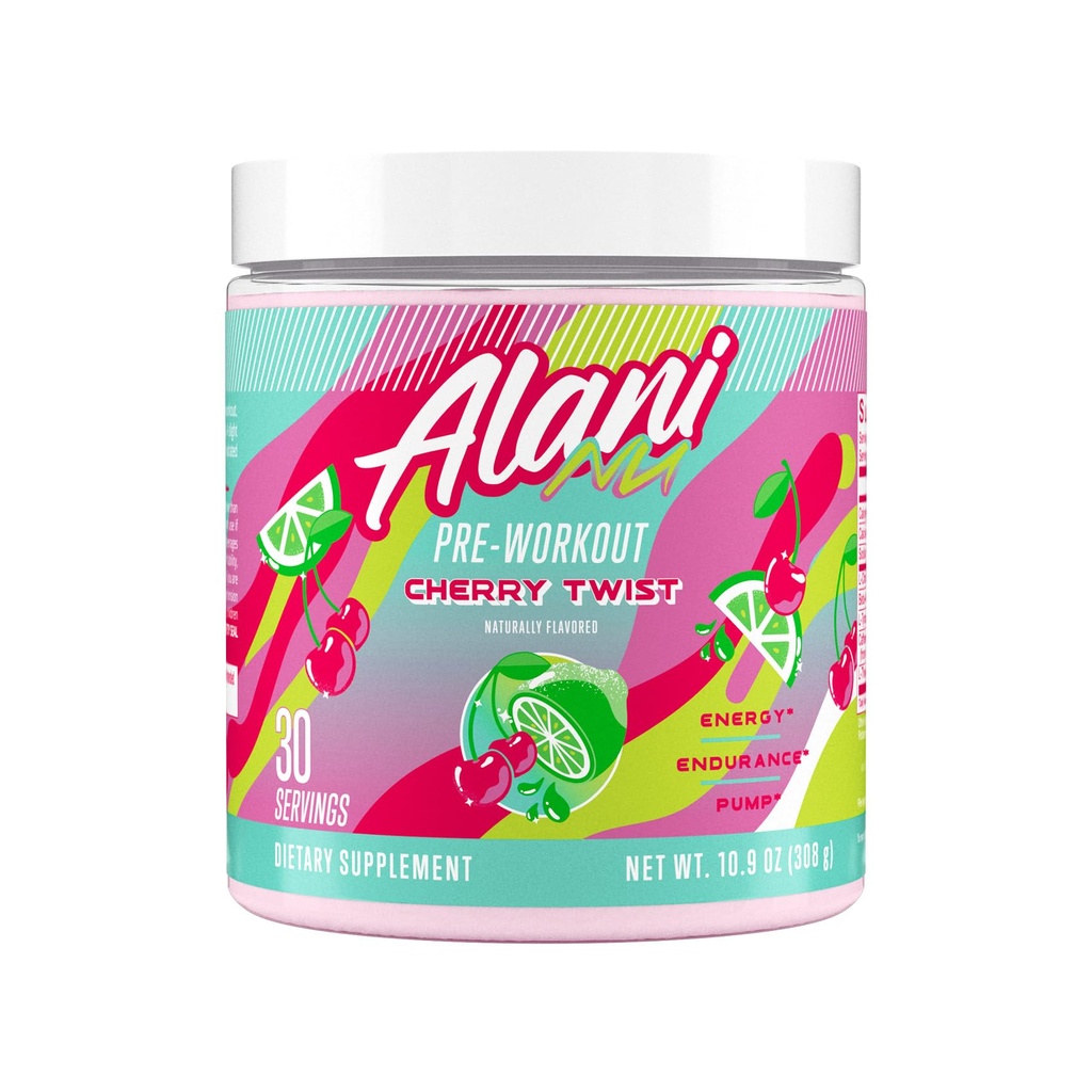 Alani Nu Pre Workout Powder Cherry Twist, Amino Energy Boost, Endurance Supplement, Sugar Free, 200mg Kofeina, L- Theanine, Beta- Alanine, L- Citruline, 30 Służenie