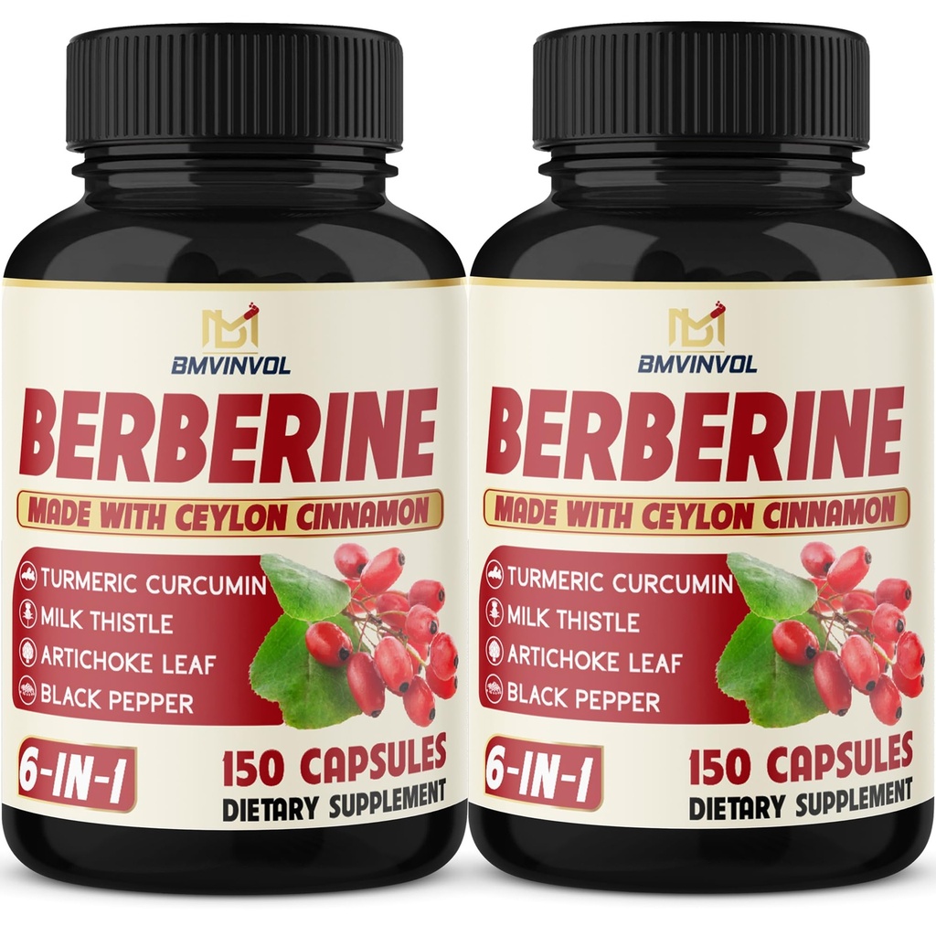 2 Pack Berberine HCl- Plus Ceylon Cynamon, Kurkuma, Mleko Thistle, Karczoch, Pieprz czarny, Berberine HCI Suplementy korzeniowe Pigułki - System immunologiczny