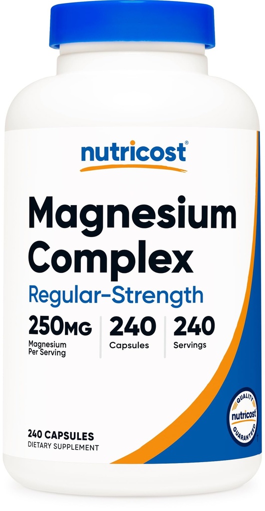 Nutricost Magnezu Complex 250mg, 240 kapsułki - tlenek magnezu, cytrat i glicynian - Gluten Free i Non-GMO