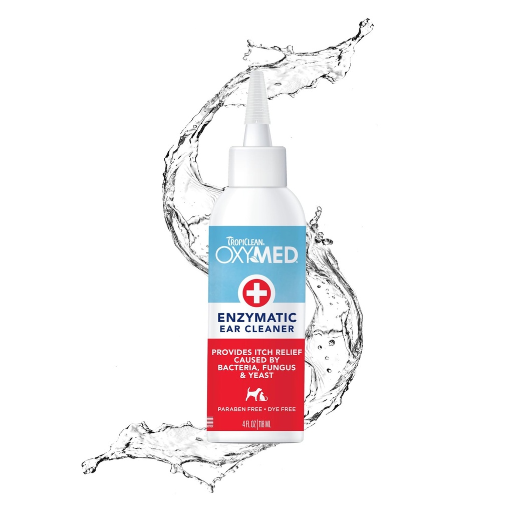TropiClean OxyMed Enzymatic Dog Ear Cleaner, Treatment for Dogs, Vet Recommended Ear Cleaning Solution, Daily Wash Drops, Safe for Cats, USA Made, 4oz