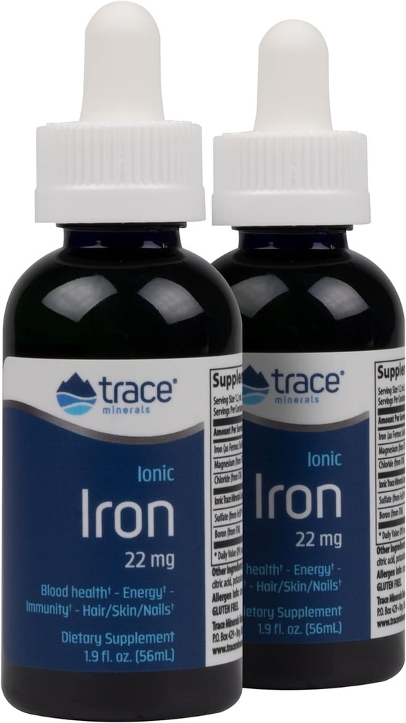 Ślad Minerały Ionic Iron, 22 mg - Suplement do Wsparcia Energetycznego z Magnezu & Żelazko - Pomoc Zdrowie Mózgu i System immunologiczny Funkcje - Suplement płynu bezglutenowego - 1.9 fl oz (2 Pack) (92 Sługi)