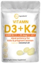 Micro Składniki Witamina D3 1000 IU + K2 MK- 7 25 mcg, 300 Softgeli 124; Olej kokosowy z pierwszego tłoczenia 124; 2- in-1 Kości, Immune & Heart Support Description 124; Łatwe połykanie, Non-GMO