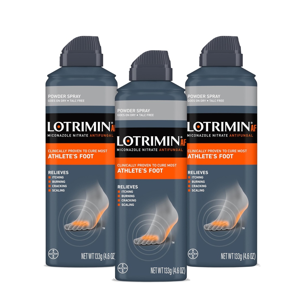 Lotrimin AF Athlete's Foot Powder Spray, Miconazole Nitrate 2%, Clinically Proven Effective Antifungal Treatment of Most AF, Jock Itch and Ringworm, 4.6 Ounce (Pack of 3)