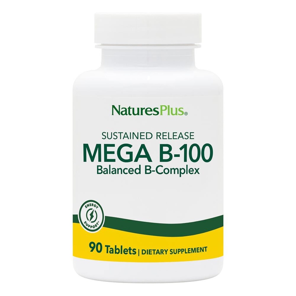 Natury Plus Mega B- 100 Complex - 90 Trwałe Release Wegetariańskie tabletki - Energy & Brain Booster - Gluten Free - 90 Służenia