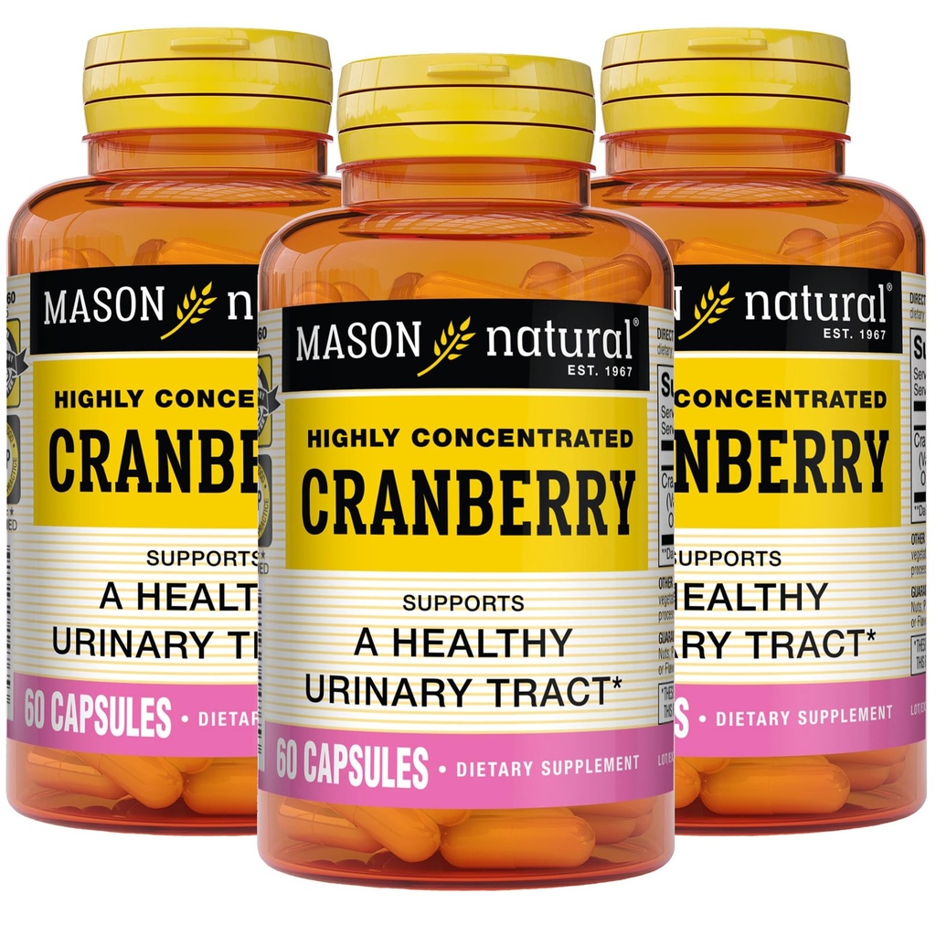 MASON NATURAL Żurawina Wysoko skoncentrowana 900 mg, 3 Dostawa Miesiąc, Przeciwutleniacz i zdrowie immunologiczne, Wspiera zdrowe Trakt moczowy, 3 Pack