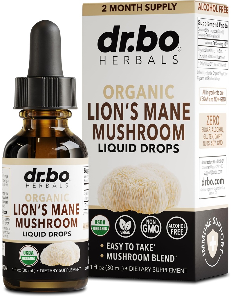 Lions Mane Mushroom Supplement Drops - Organic Lion 's Mane Mushroom Liquid Tincture for Focus, Fog Brain Health Supplements - Vegan Herbal Nervine Nootropic Organic Lions Liquid Supplement Extract 1oz