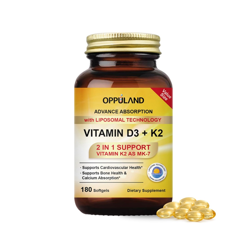 Witamina D3 + K2 5000 j. m. - Liposomalna technologia zwiększonego wchłaniania - MK- 7 Witamina K2 100mcg - Wspiera metabolizm kości i wapnia - Suplement D3K2 dla mężczyzn i kobiet - 180 Softgeli