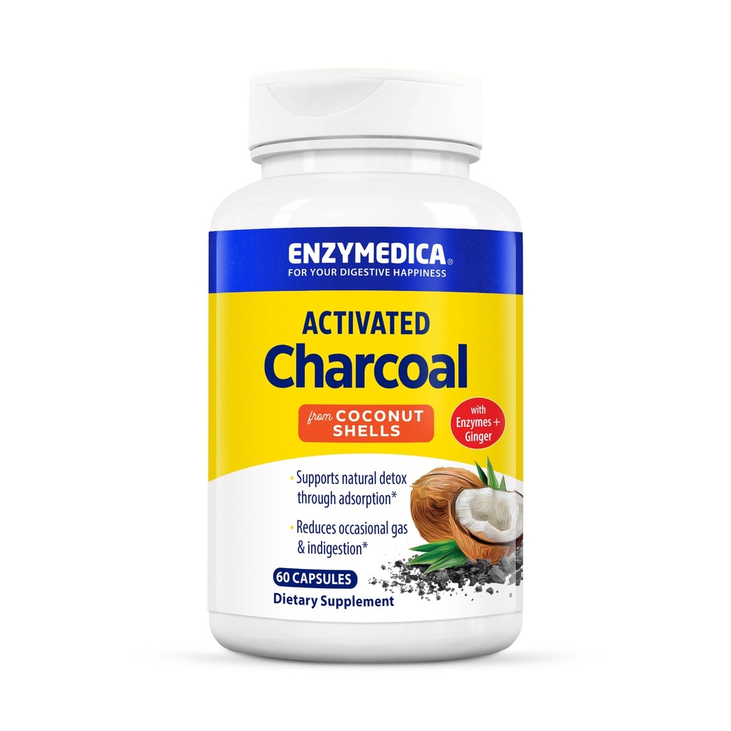 Enzymedica, Węgiel aktywowany, Redukuje gaz sporadyczny, Bloating & Niestrawność, Wspiera Naturalny Detox, 60 Count