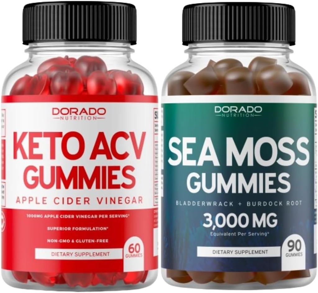 Keto ACV Gummies (60 Count) Advanced Weight Loss Formula i Irish Sea Moss Gummies (90 Count) z Bladderwrack & Burdock Korzeń dla tarczycy, Energia & Wsparcie immunologiczne - Nie GMO, Vegan Safe & Made in USA
