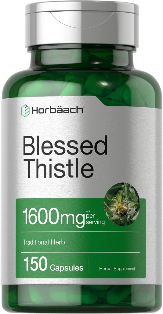 Horbaach Błogosławiony Thistle Kapsułki 1600 mg XI124; 150 Hrabia XI124; Max Potliwość XI124; Non- GMO, Gluten Free Herb Suplement