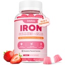 Wegańskie żeliwne gumki suplement dla kobiet i mężczyzn, Anemia, Blood Builder & Energy Support for Iron Deficiency, z witaminą C, A, B Complex, Folate, CoQ10, Sugar Free, Non-GMO, 60 Count