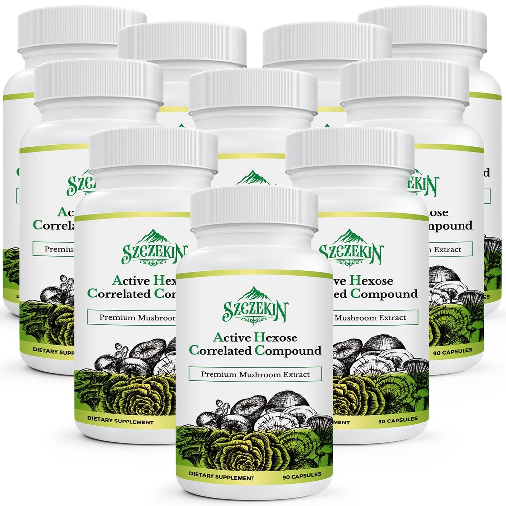 Active Hexose Corerelated Compound 1500 mg Supplement, Natural 8 Mushroom Extract Supplement, System immunologiczny, Funkcja wątroby, Natural Killer i T Cells Activity, 900 Veggie kapsułki