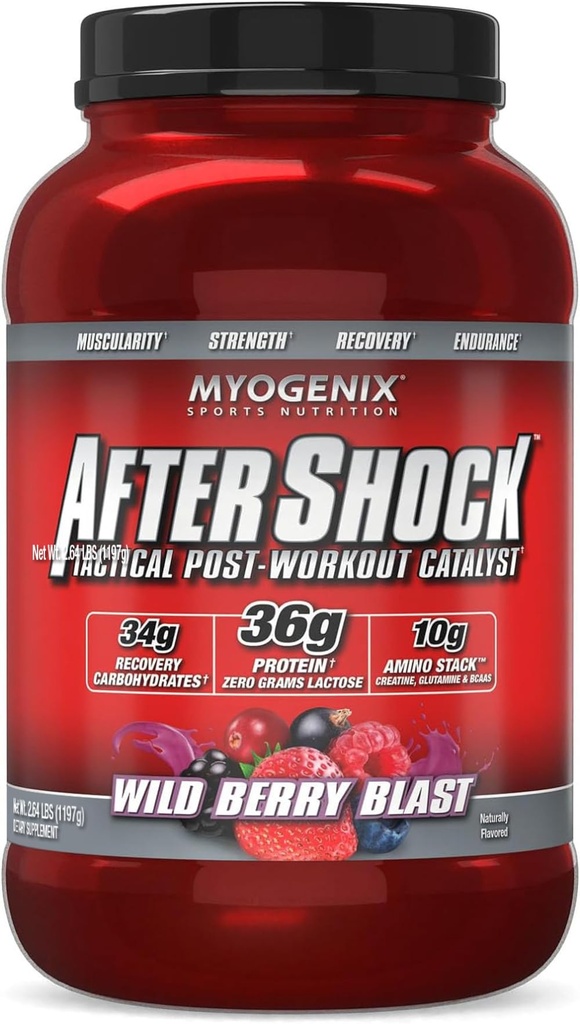 Myogenex Aftershock Post Workout Proszek - Białko serwatki z węglowodanów do odzyskiwania mięśni i paliwa - Wildberry Blast, 3 lbs