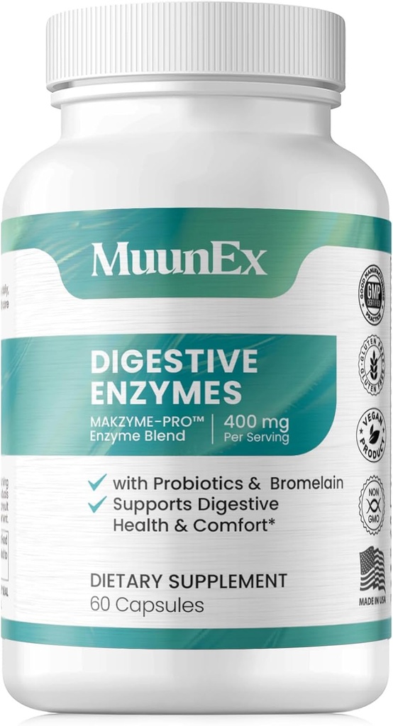 Enzymy trawienne z probiotykami - Nowa formuła dla Relief i Bloating- Daily Enzymes - Bromelain, Papaya Enzyme, Probiotic, Lactase Enzymy dla trawienia - Wegan - 60 Ct