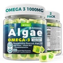 2 Pack Algae Omega 3 Gummies 1000mg, Plant Based DHA 460mg & EPA 230mg, Omega 3 Fish Oil Alternative dla dorosłych, Plus MethylFolate, Witamina B12, Fosfatydylseryna, No Fishy Taste, Wegan, Cukier wolny