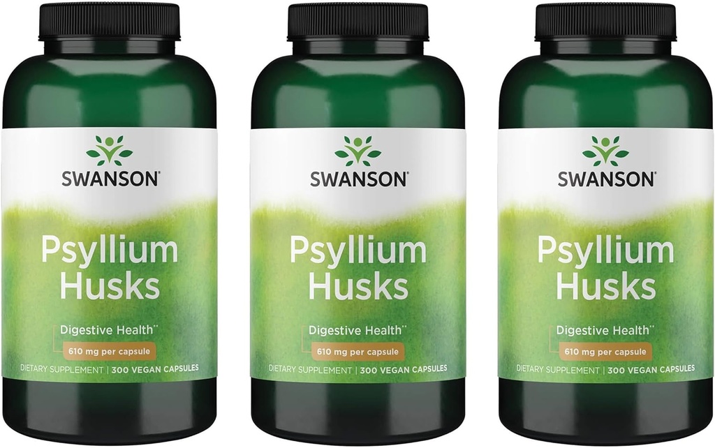Swanson Pzyllium Husk Dietetyczny Suplement Fiber 610 mg 300 Kapsułki - (3 opakowania)