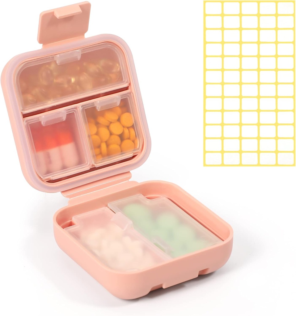 Dynippy Daily Pill Organizator 5 Komory Przenośny Wilgotny Dowód Mały Pill Case do Pocket Purse Travel Pill Box Przenośna medycyna Witamina Fish Oil Holder Container (różowy)