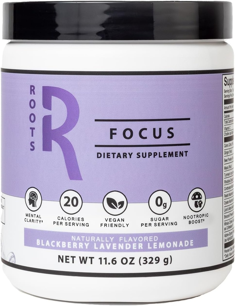 Silver Star Nutrition, Roots Focus Nootropic Brain Supplement - BlackBerry Lavender Lemonade, Mieszanka Many Lwa, Cordyceps, & Reishi Functional Mushrooms + Extended- Release Cafeline, 50 Służenia