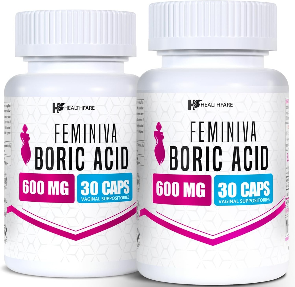 Healthfare Feminiva Boric Acid Suppositories Each Next 124; 2- Pack Next 124; 30 Vaginal Suppositories Each Next 124; 600mg Evaluation 124; 100% Pure Evaluation 124; Made in The USA