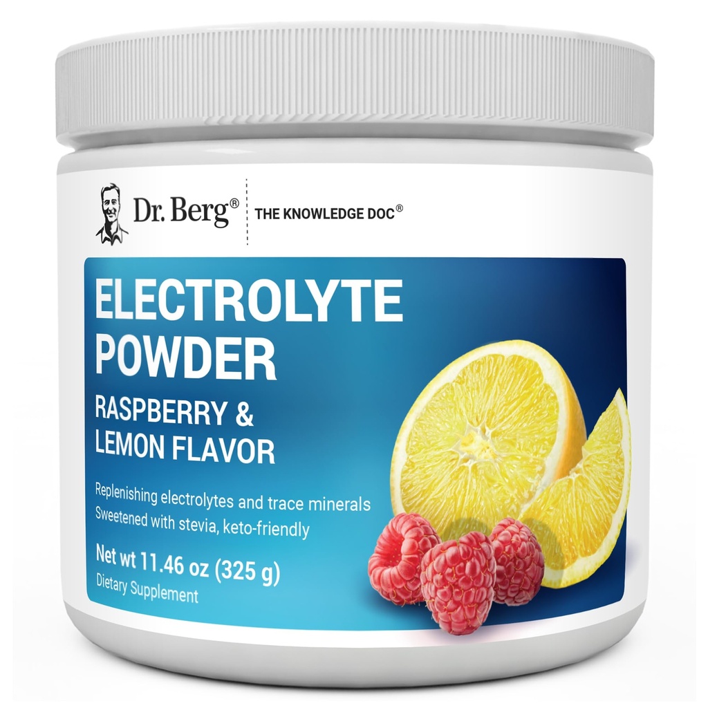 Dr Berg Zero Sugar Hydration Keto Electrolyte Proszek - Wzmocniony w / 1000 mg potasu i Real Pink Himalayan Salt (NIE Salt Stołowy) - Malina i Lemon Flavor Hydration Supplement - 50 Słupki