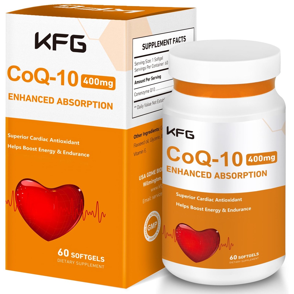 KFG CoQ10 400mg Softgels, Koenzym Q10 Suplementy wsparcia Heart Health, Zdrowie układu sercowo-naczyniowego, System immunologiczny i produkcji energii komórkowej, Gluten Free