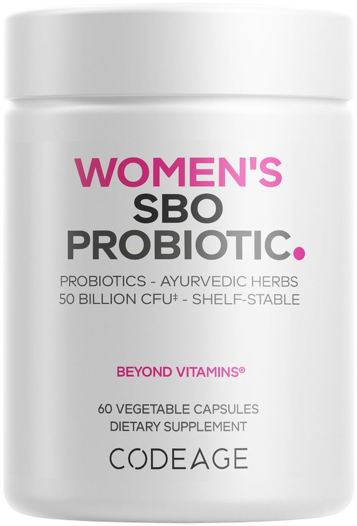 Codeage Women 's Probiotics Supplement - 50 Billion CFU - SBO Probiotics & Prebiotics - Żurawiny - Feminine Health - Fermented Botanical Blend, Whole Food Supplement - Vegan, Non-GMO - 60 Kapsułki
