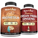 Żywotna żyłka Premium Magnezu L- Threonian & Panax Ginseng Supplement Bundle: Wysokoabsorpcyjny Magnezu Threonian i Red Ginseng Supplement Pair for Brain, Mood, & Vitality